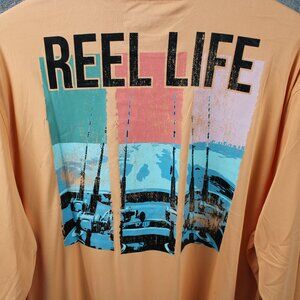 Brand New- Reel Life Fishing Long Sleeve Men's Orange Graphic Shirt Polyester XL